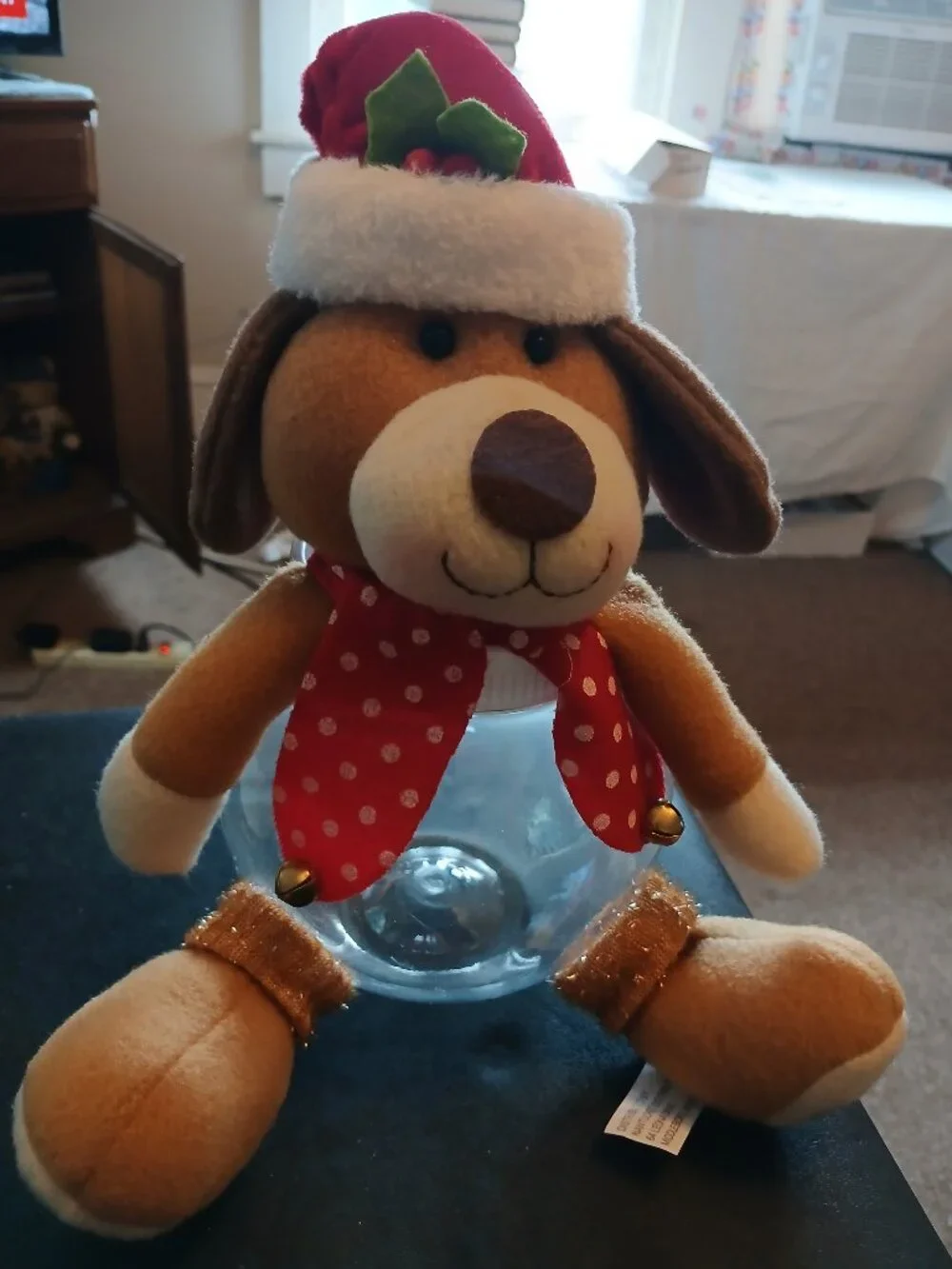 Christmas Dog Candy Jar Holiday Treat Holder NWOT Plastic